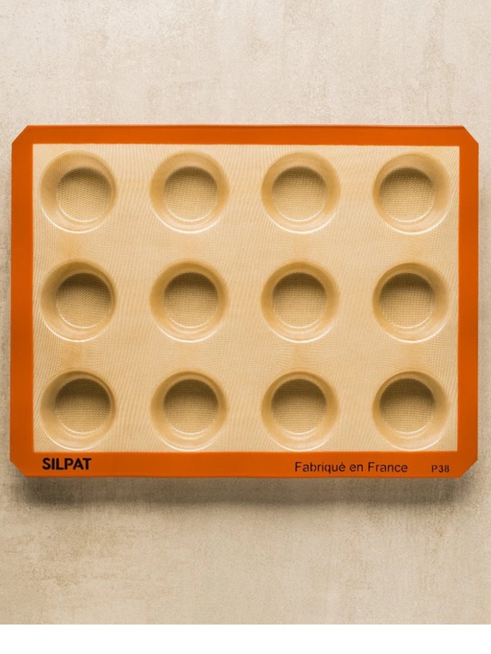 SILPAT Perfect Muffin Mold Silicone Tray in Beige with Orange Trim